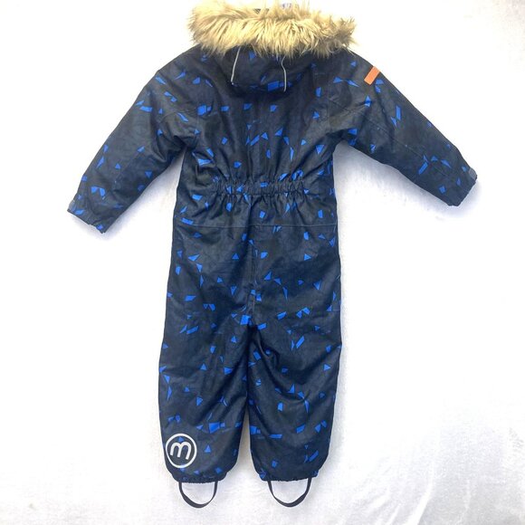 Minymo Fleece Lined Fur Trim Snowsuit Size 4 (4T) Black Blue Hooded One Piece - Picture 3 of 16
